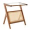 Boho End Table Wicker Rattan Glass Top Side Table Z Shaped Frame Nightstand Magazine Storage Shelf Accent Table Living Room